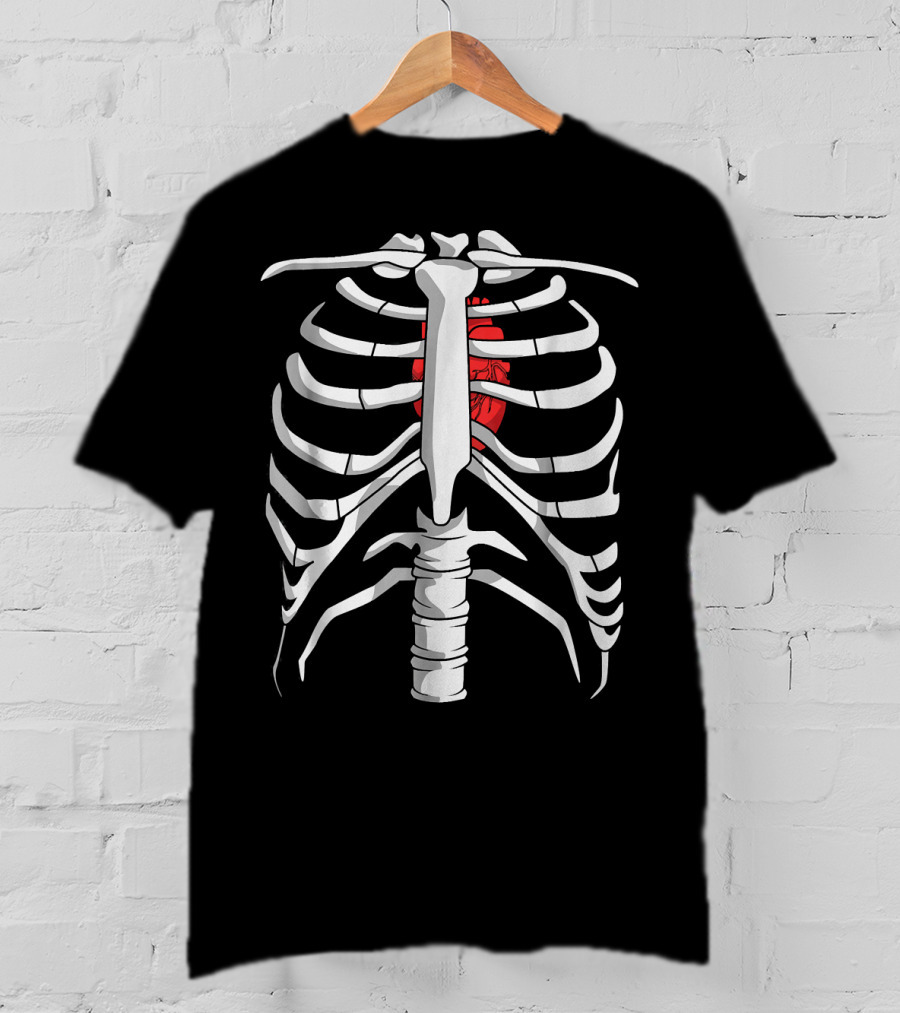 Skeleton Ribcage With Red Heart Day Of The Dead T-Shirt