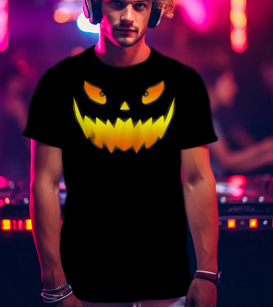 Smiling Glowing Jack O Lantern Pumpkin Face T-Shirt