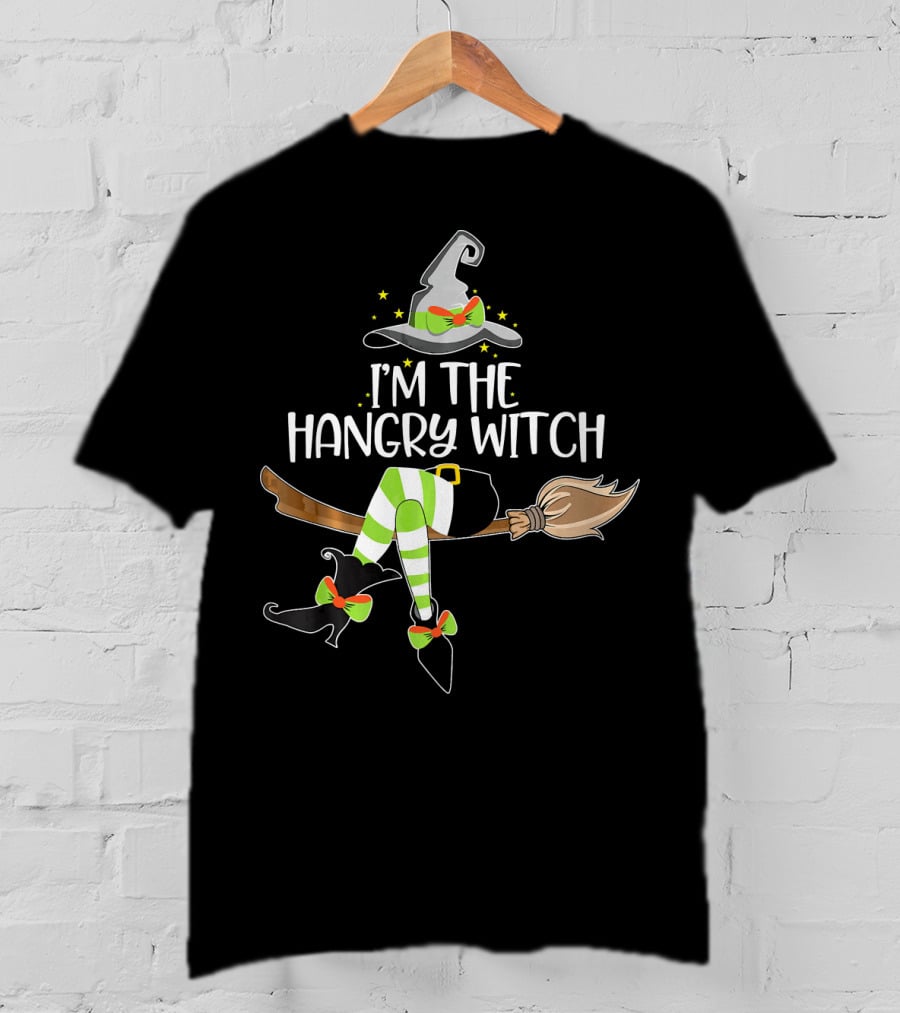 I'm The Hangry Witch With Striped Stockings And Broomstick Hat T-Shirt