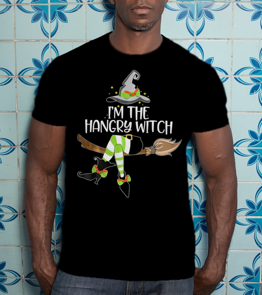 I'm The Hangry Witch With Striped Stockings And Broomstick Hat T-Shirt