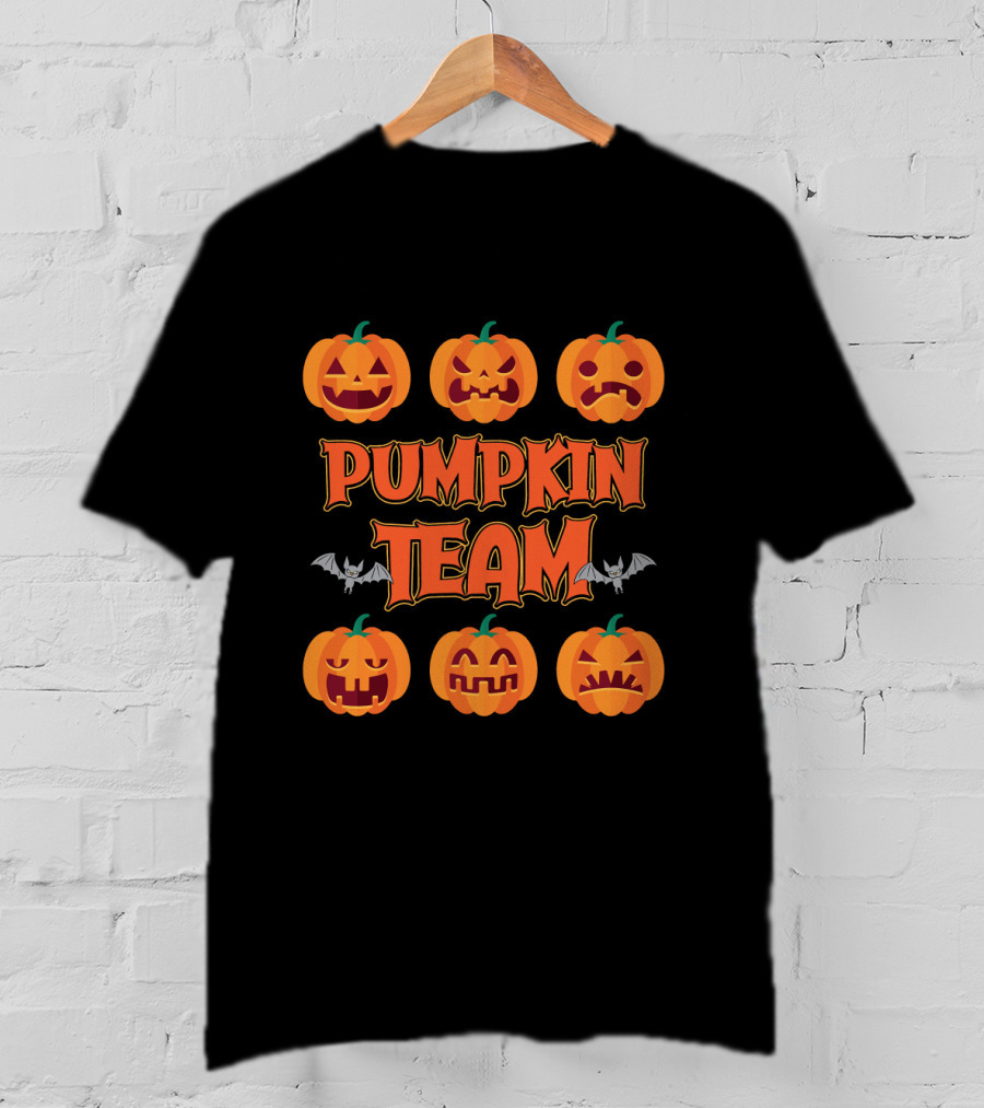 Pumpkin Team Halloween Party Cos With Jack-O'-Lantern Faces And Bat Accents T-Shirt