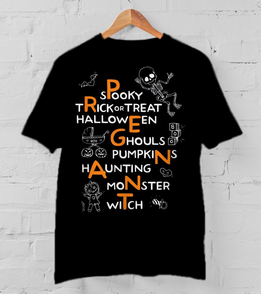 Halloween Spooky Pregnancy Announcement Trick Or Treat Pumpkins Ghoul Monster T-Shirt