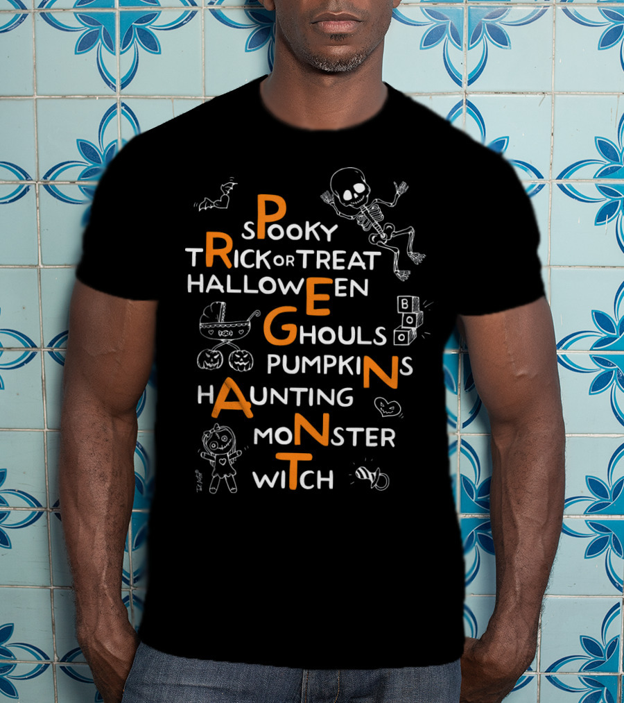 Halloween Spooky Pregnancy Announcement Trick Or Treat Pumpkins Ghoul Monster T-Shirt