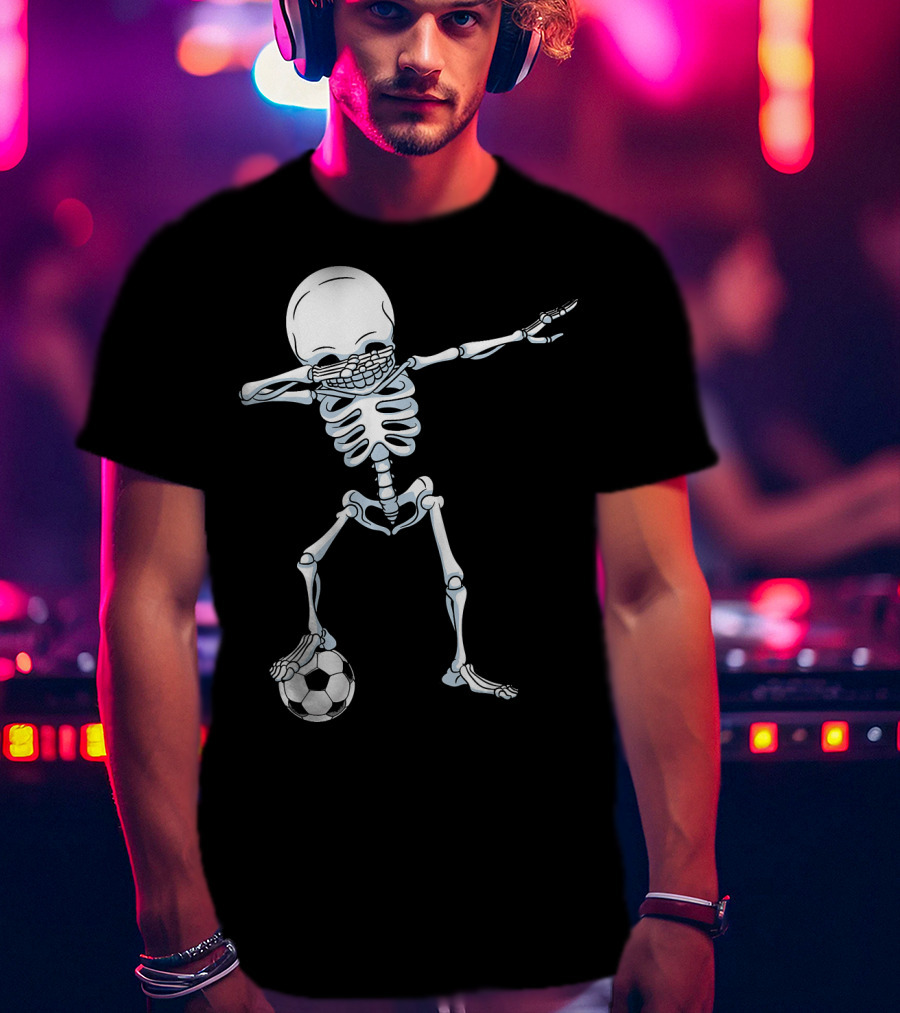 Dabbing Skeleton With Soccer Ball T-Shirt
