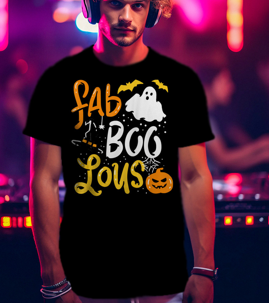 Halloween Fab Boo Lous Ghost Bat Pumpkin Spiderweb T-Shirt