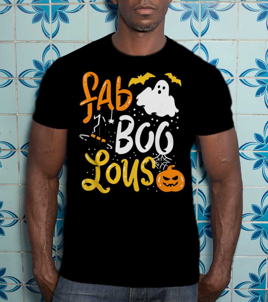 Halloween Fab Boo Lous Ghost Bat Pumpkin Spiderweb T-Shirt