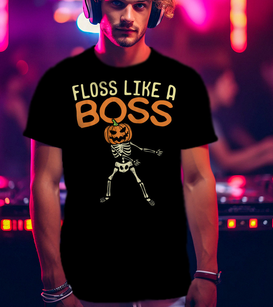 Floss Like A Boss Skeleton Pumpkin Head T-Shirt