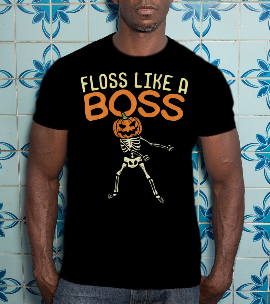 Floss Like A Boss Skeleton Pumpkin Head T-Shirt
