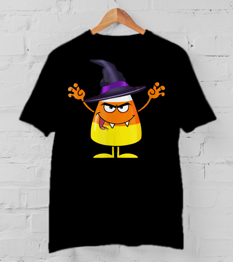 Halloween Candy Corn Witch Emoji With Funny Evil Grin T-Shirt