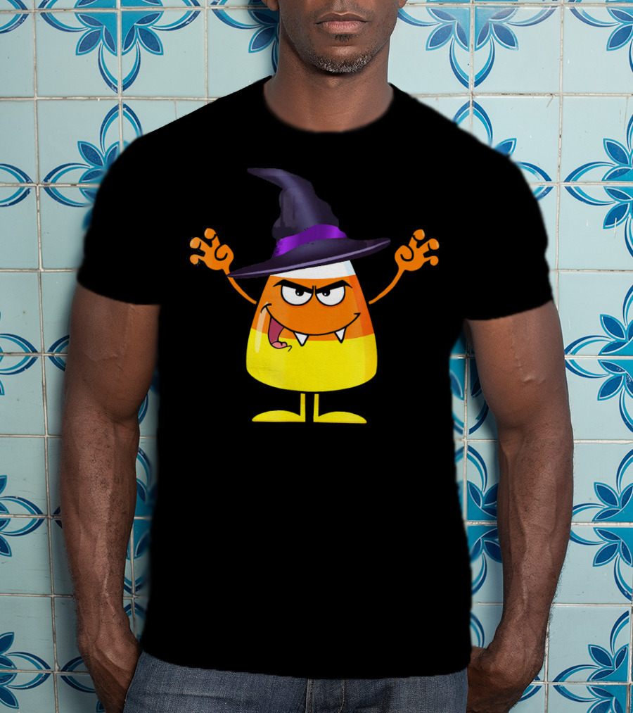 Halloween Candy Corn Witch Emoji With Funny Evil Grin T-Shirt