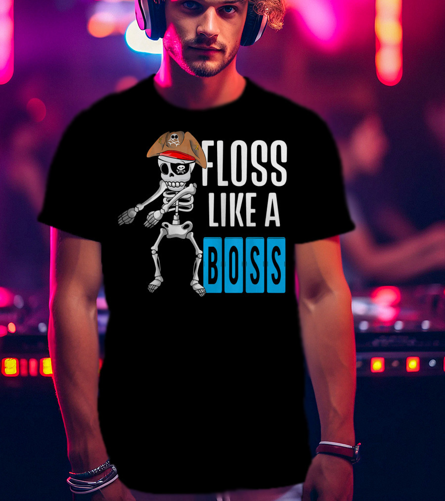 Floss Like A Boss Flossing Skele Pirate Hat Skeleton Dance T-Shirt