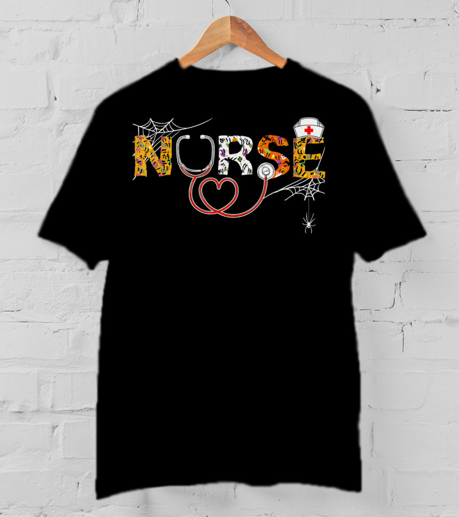 Halloween Nurse With Stethoscope And Spiderwebs T-Shirt