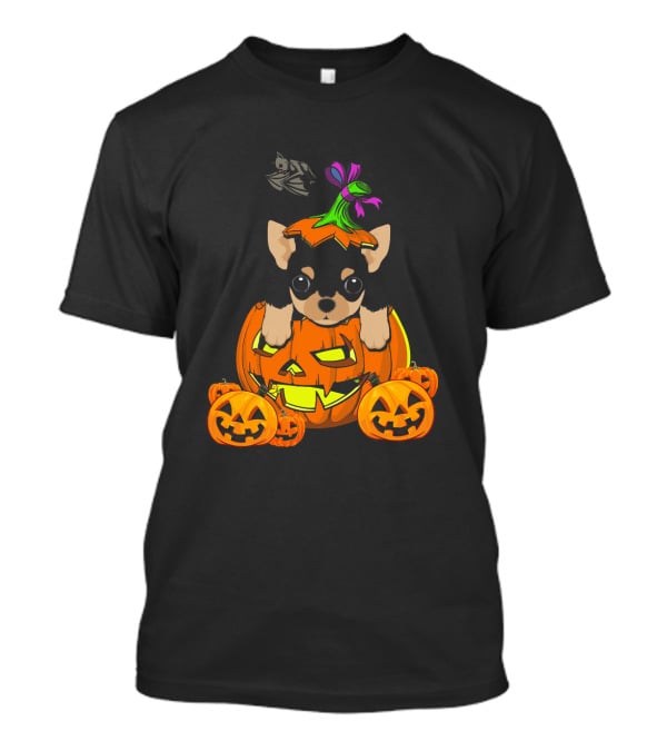 Happy Halloween Funny Chihuahua Jack-O'-Lantern Pumpkin With Bats T-Shirt