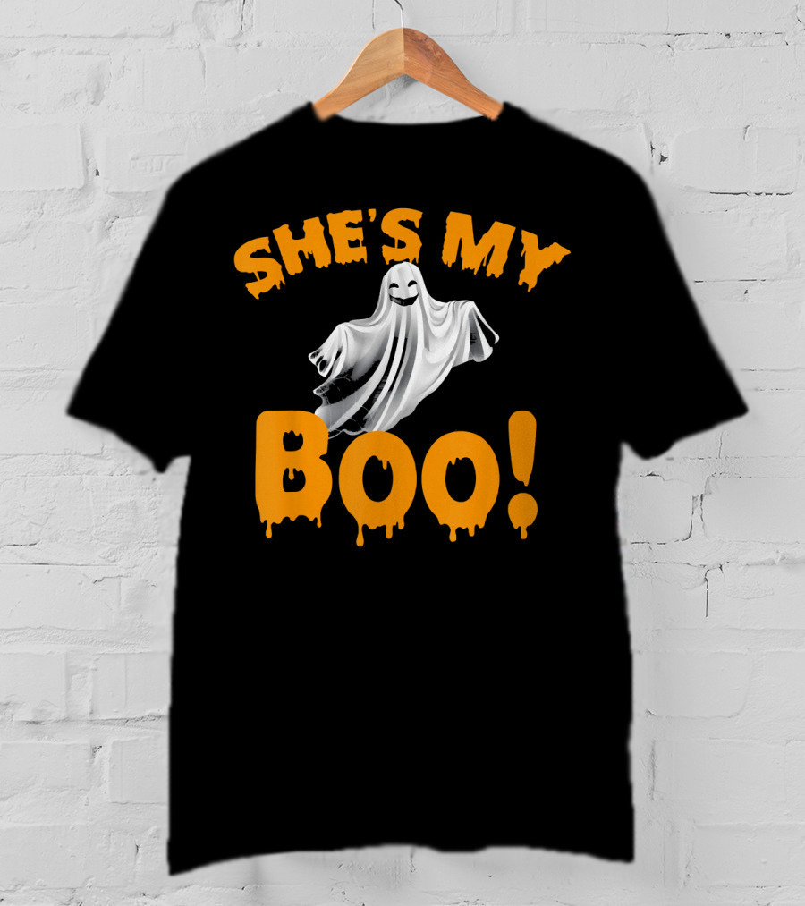SHE'S MY BOO Ghost-Themed Mens Funny Halloween T-Shirt