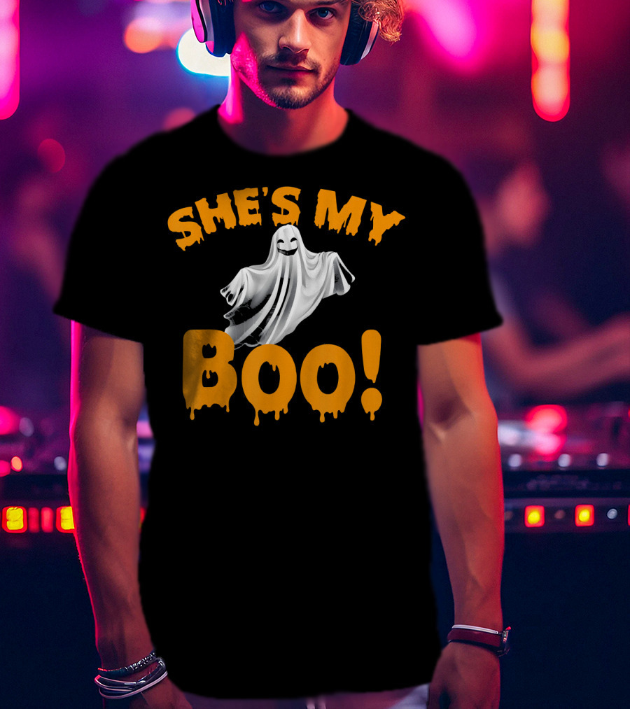SHE'S MY BOO Ghost-Themed Mens Funny Halloween T-Shirt