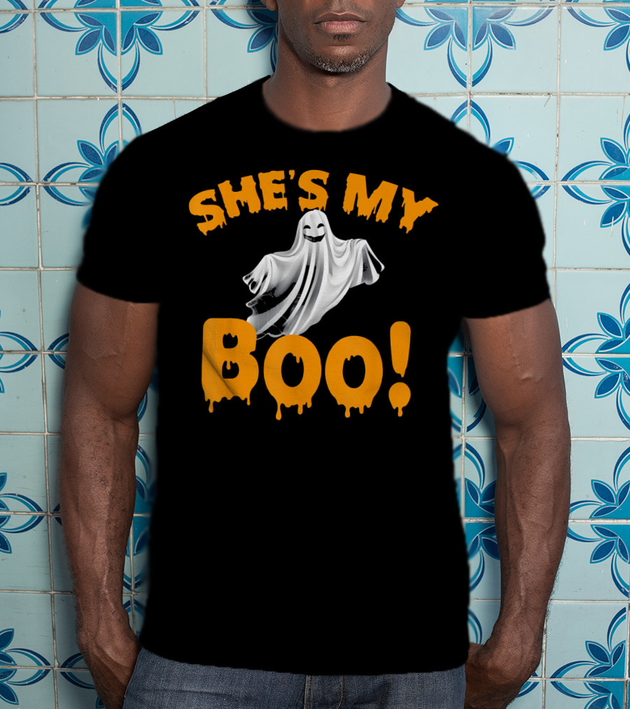 SHE'S MY BOO Ghost-Themed Mens Funny Halloween T-Shirt
