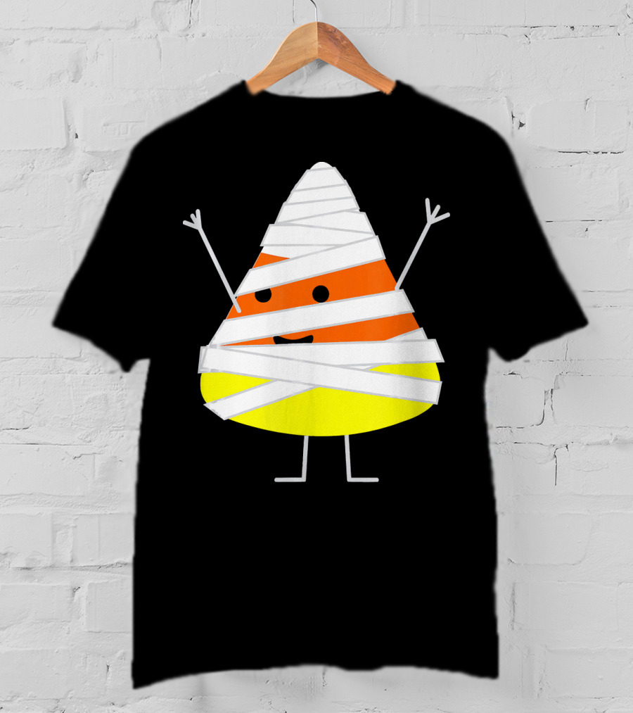 Mummy Wrapped Cartoon Candy Corn Halloween T-Shirt