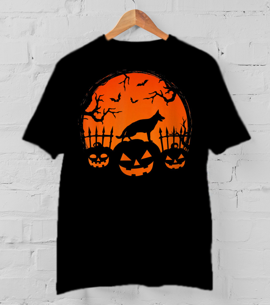 Halloween Night Pumpkin German Shepherd Dog T-Shirt