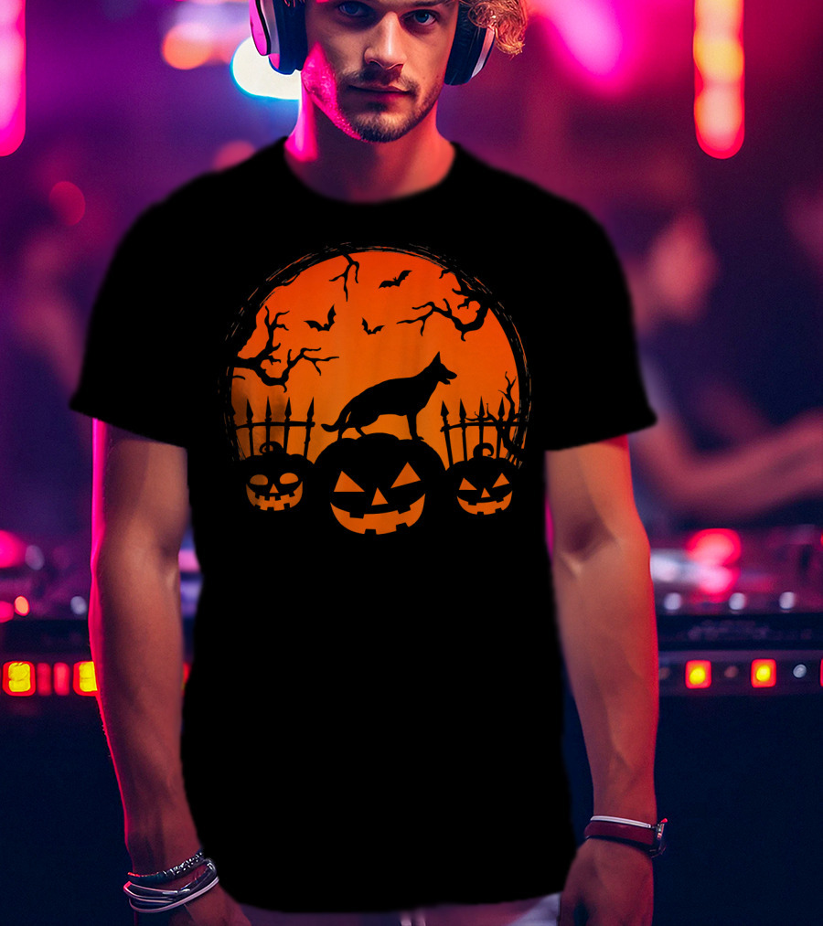 Halloween Night Pumpkin German Shepherd Dog T-Shirt