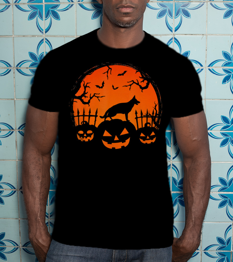 Halloween Night Pumpkin German Shepherd Dog T-Shirt