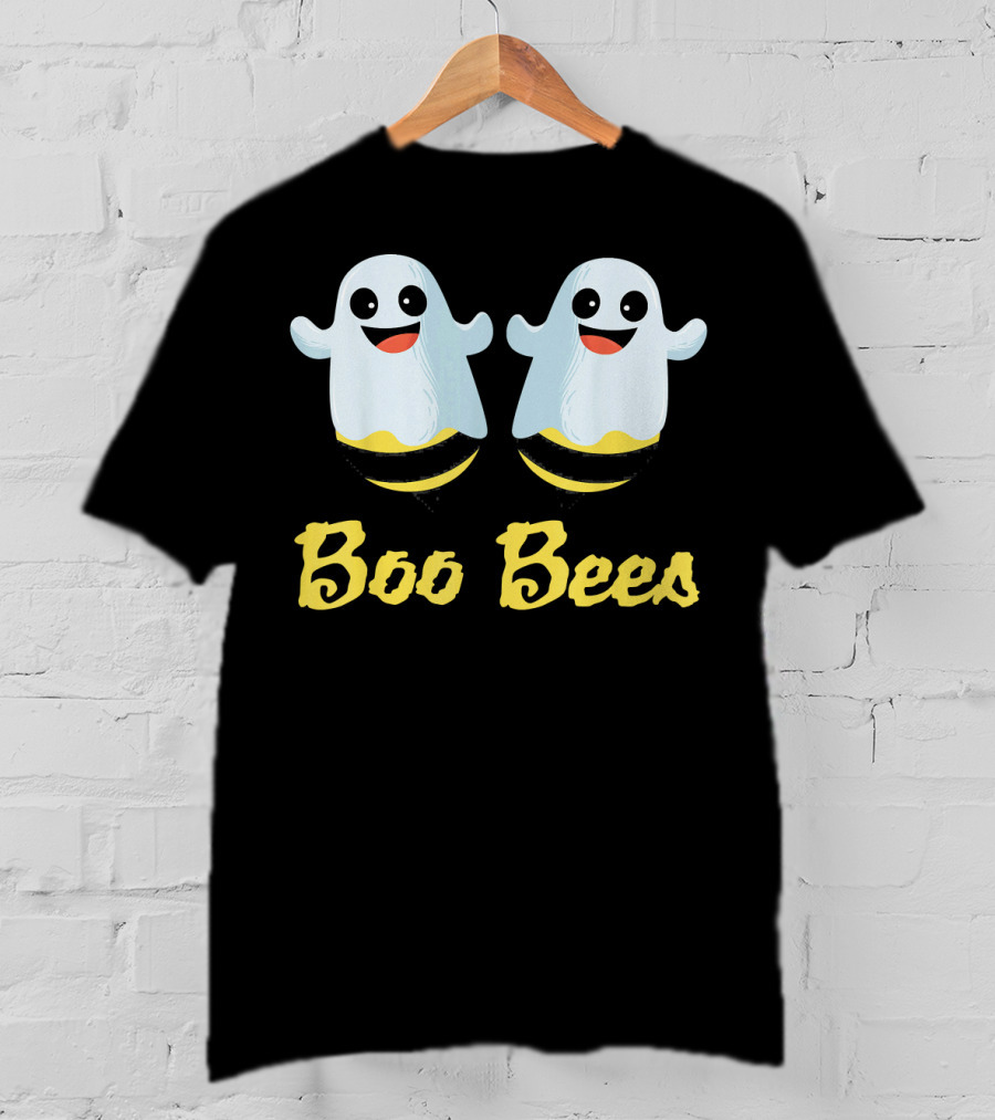 BOO BEES Couples Ghosts With Smiling Faces And Yellow Stripes T-Shirt