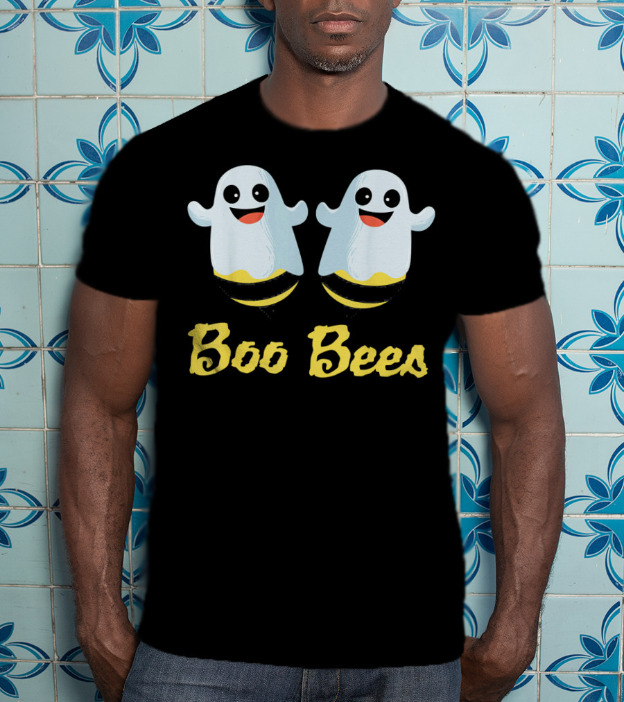 BOO BEES Couples Ghosts With Smiling Faces And Yellow Stripes T-Shirt