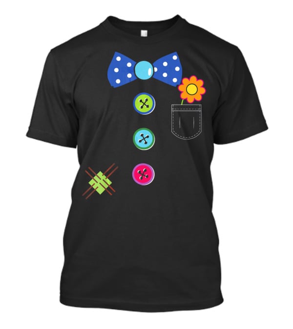 Halloween Clown DIY Costume Fun Polka Dot Bow Tie Buttons Flower Pocket T-Shirt
