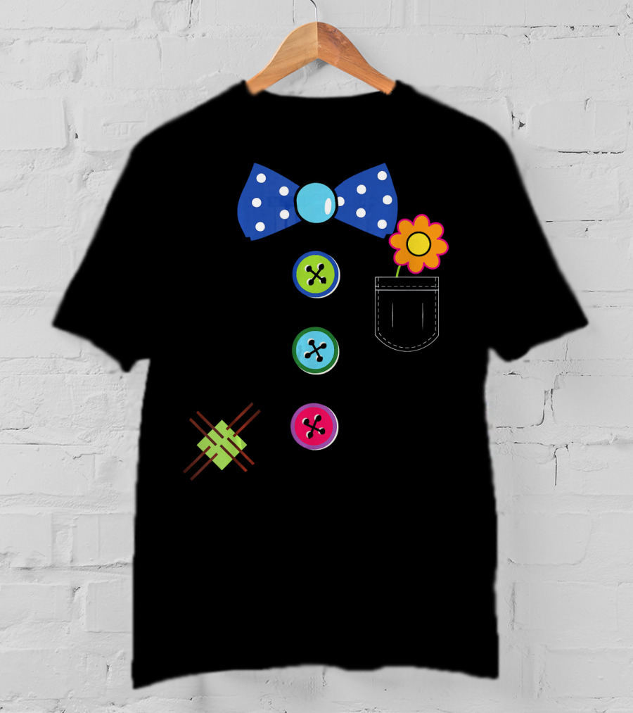 Halloween Clown DIY Costume Fun Polka Dot Bow Tie Buttons Flower Pocket T-Shirt
