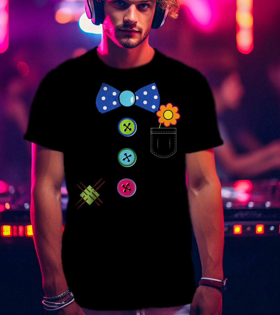 Halloween Clown DIY Costume Fun Polka Dot Bow Tie Buttons Flower Pocket T-Shirt