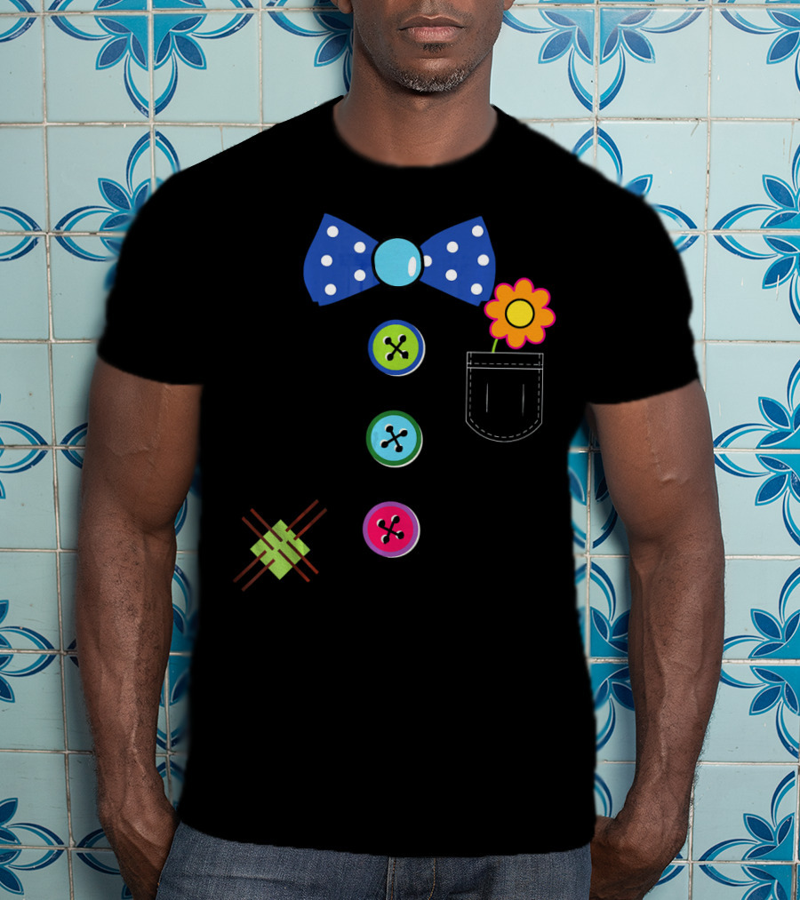 Halloween Clown DIY Costume Fun Polka Dot Bow Tie Buttons Flower Pocket T-Shirt