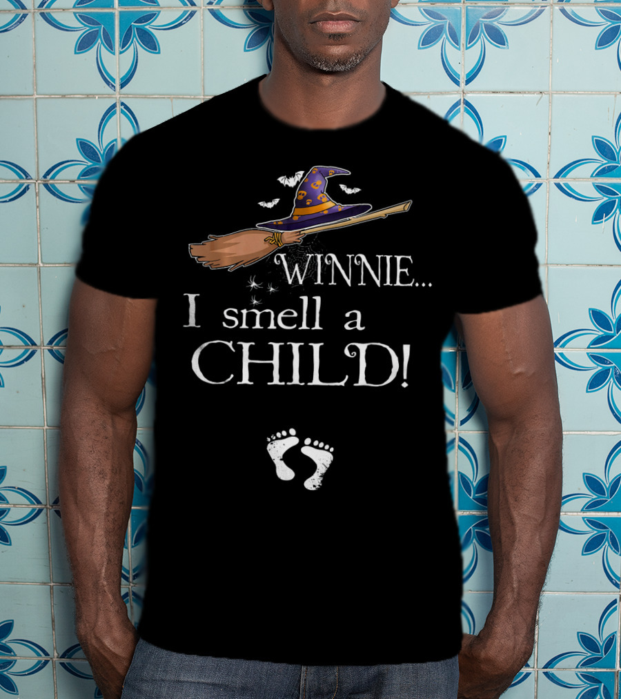 Winnie I Smell A Child Pregnancy Announcement Hat Broom Footprints T-Shirt