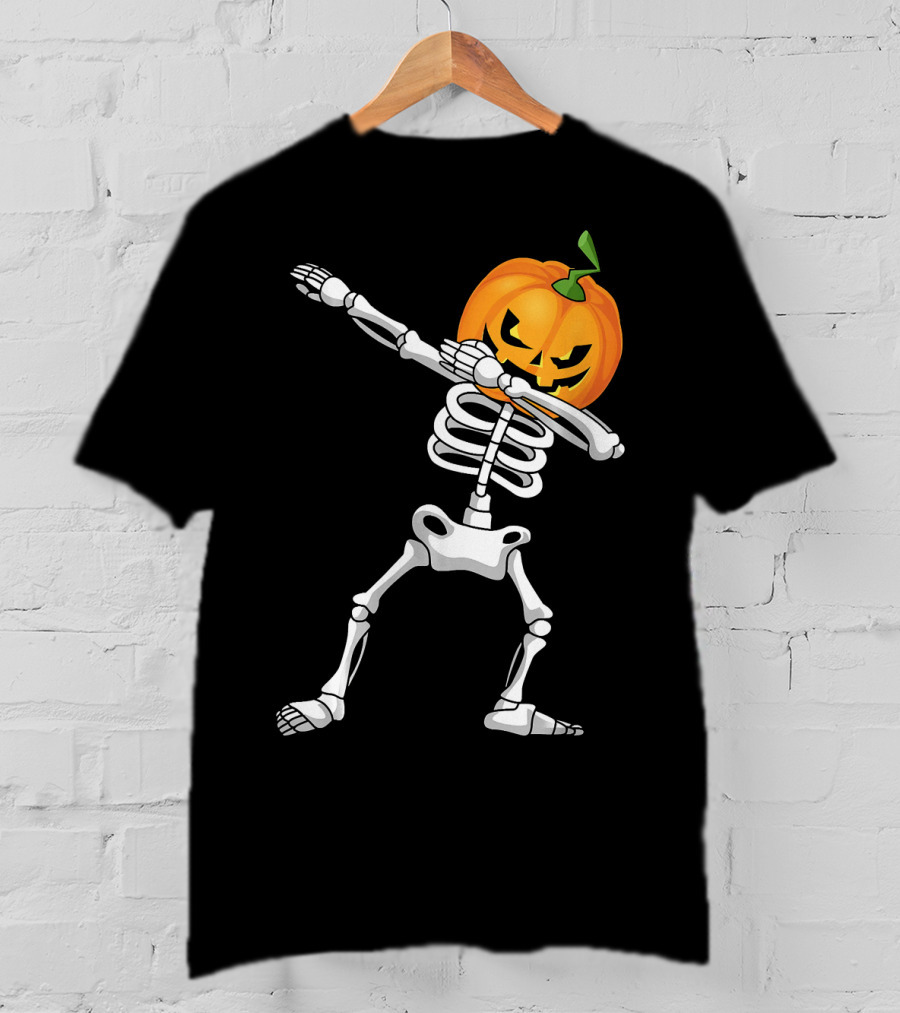 Halloween Pumpkin Skeleton Dabbing Kids T-Shirt