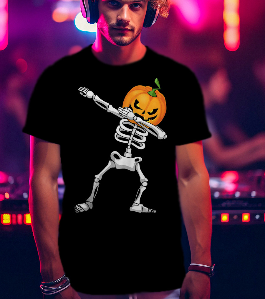 Halloween Pumpkin Skeleton Dabbing Kids T-Shirt