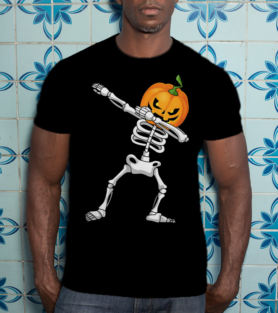 Halloween Pumpkin Skeleton Dabbing Kids T-Shirt
