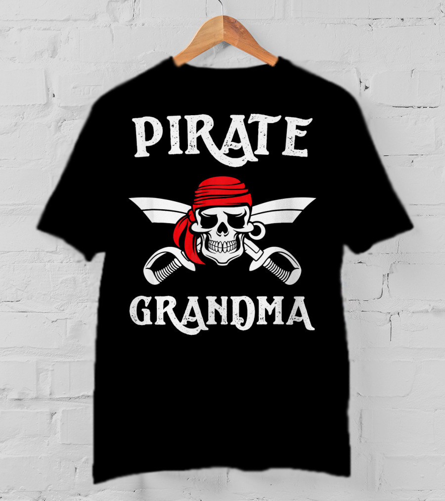 PIRATE GRANDMA Skull Bandana Swords T-Shirt