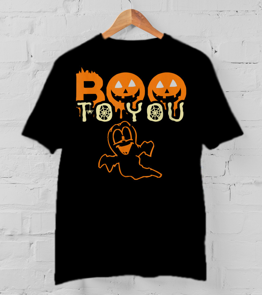 Boo To You Funny Scary Pumpkin Ghost With Spider And Webs T-Shirt