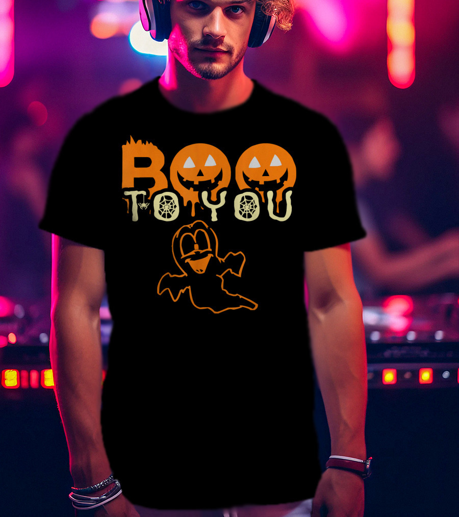 Boo To You Funny Scary Pumpkin Ghost With Spider And Webs T-Shirt
