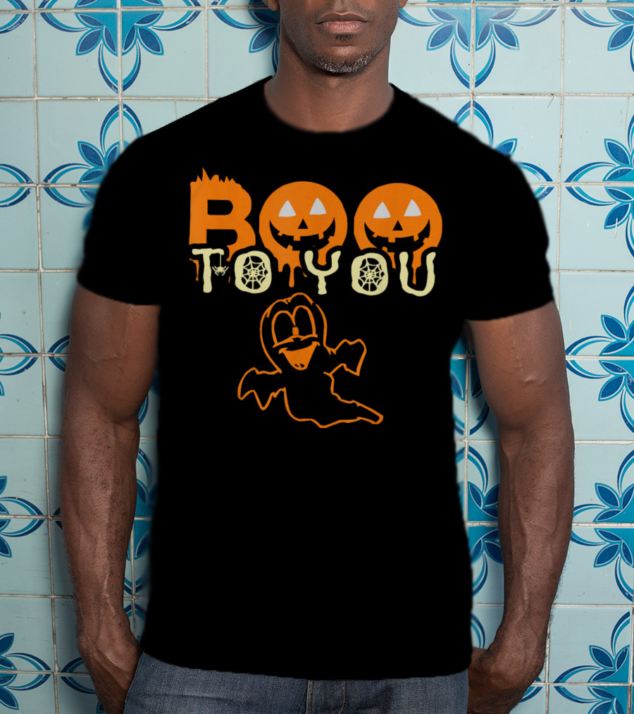 Boo To You Funny Scary Pumpkin Ghost With Spider And Webs T-Shirt