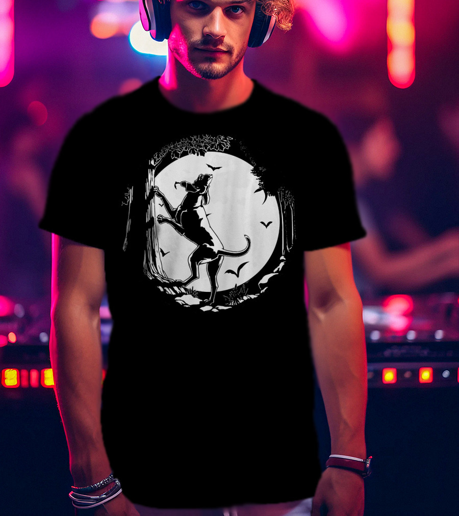 Coonhound Hunting Dog Under Full Moon With Bats And Trees T-Shirt