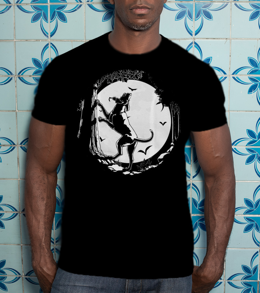 Coonhound Hunting Dog Under Full Moon With Bats And Trees T-Shirt