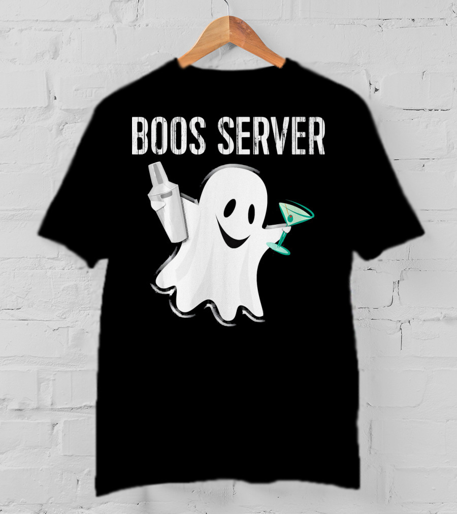 Boos Server Ghost Holding Cocktail Shaker And Martini T-Shirt