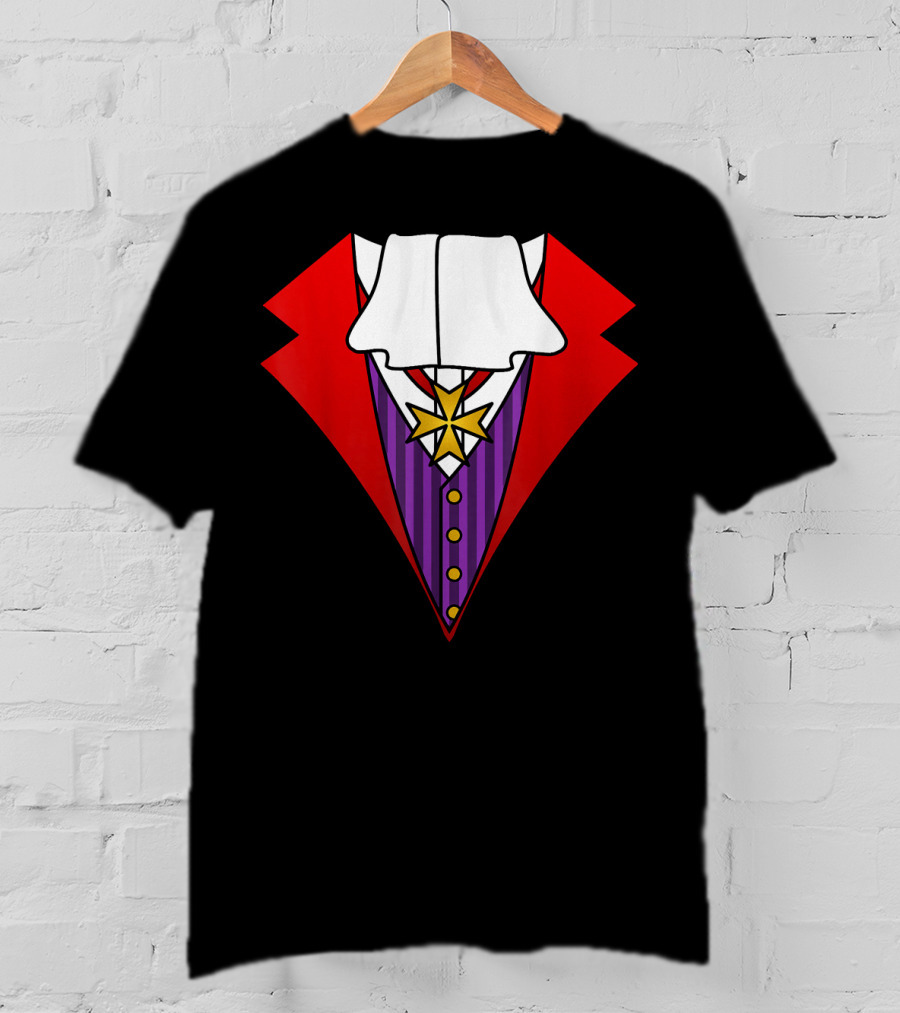 Easy Halloween Costumes Dracula Tuxedo Red Jacket Purple Vest White Cravat T-Shirt