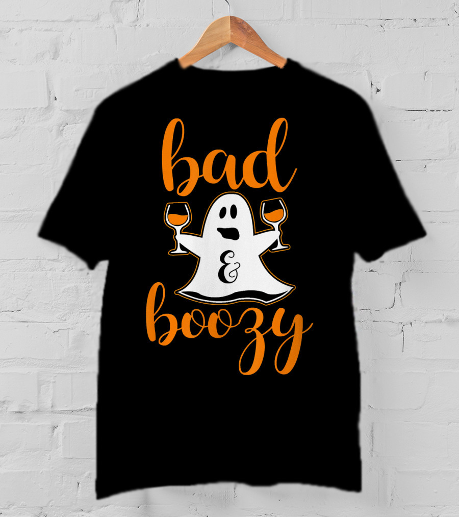 Bad And Boozy Ghost Halloween T-Shirt
