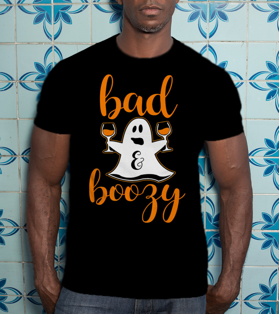 Bad And Boozy Ghost Halloween T-Shirt