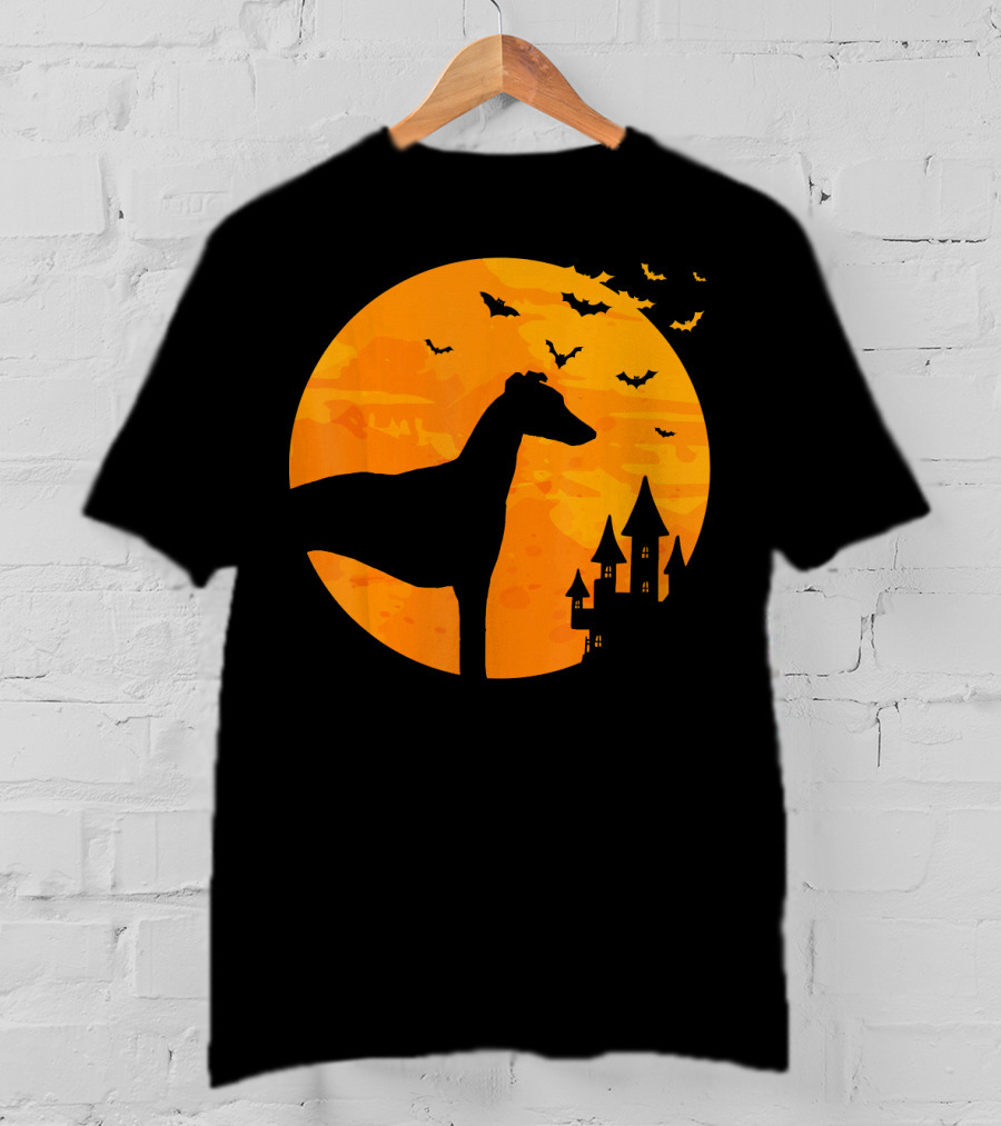 Whippet Scary Halloween Moon Castle Bats T-Shirt