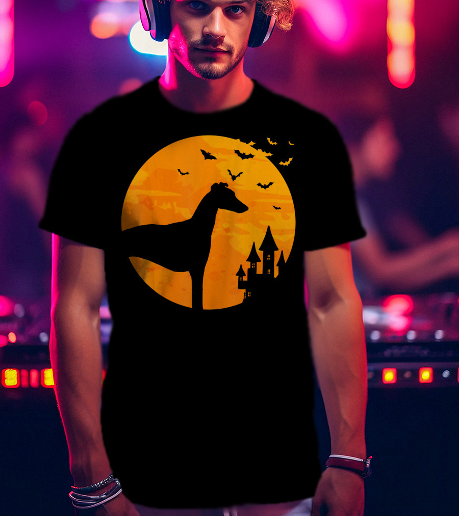 Whippet Scary Halloween Moon Castle Bats T-Shirt