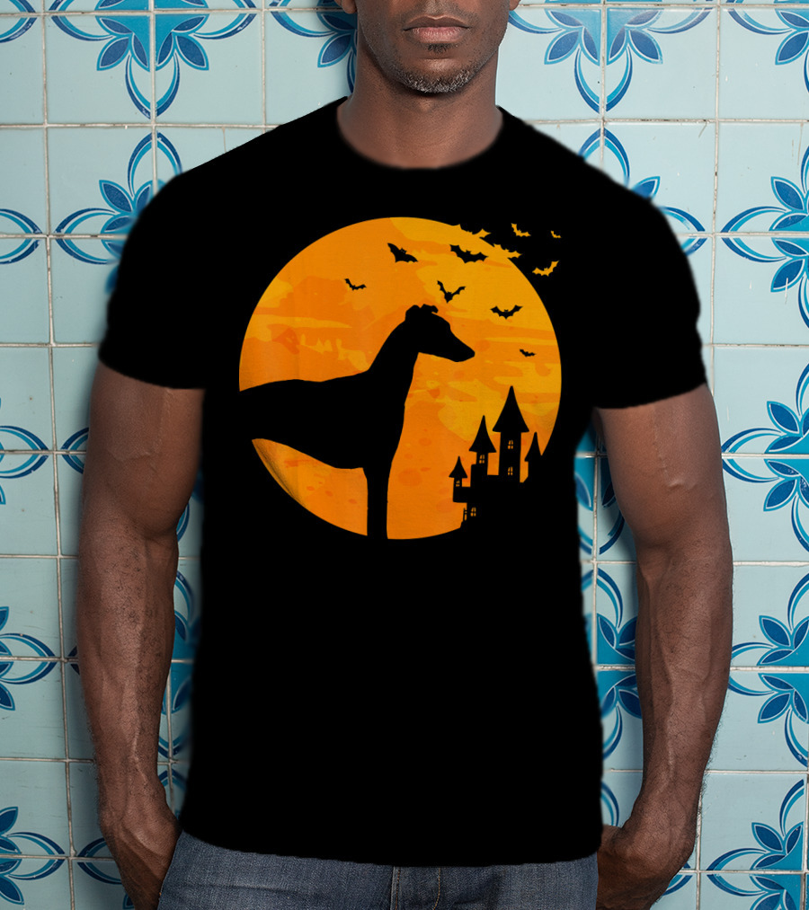 Whippet Scary Halloween Moon Castle Bats T-Shirt