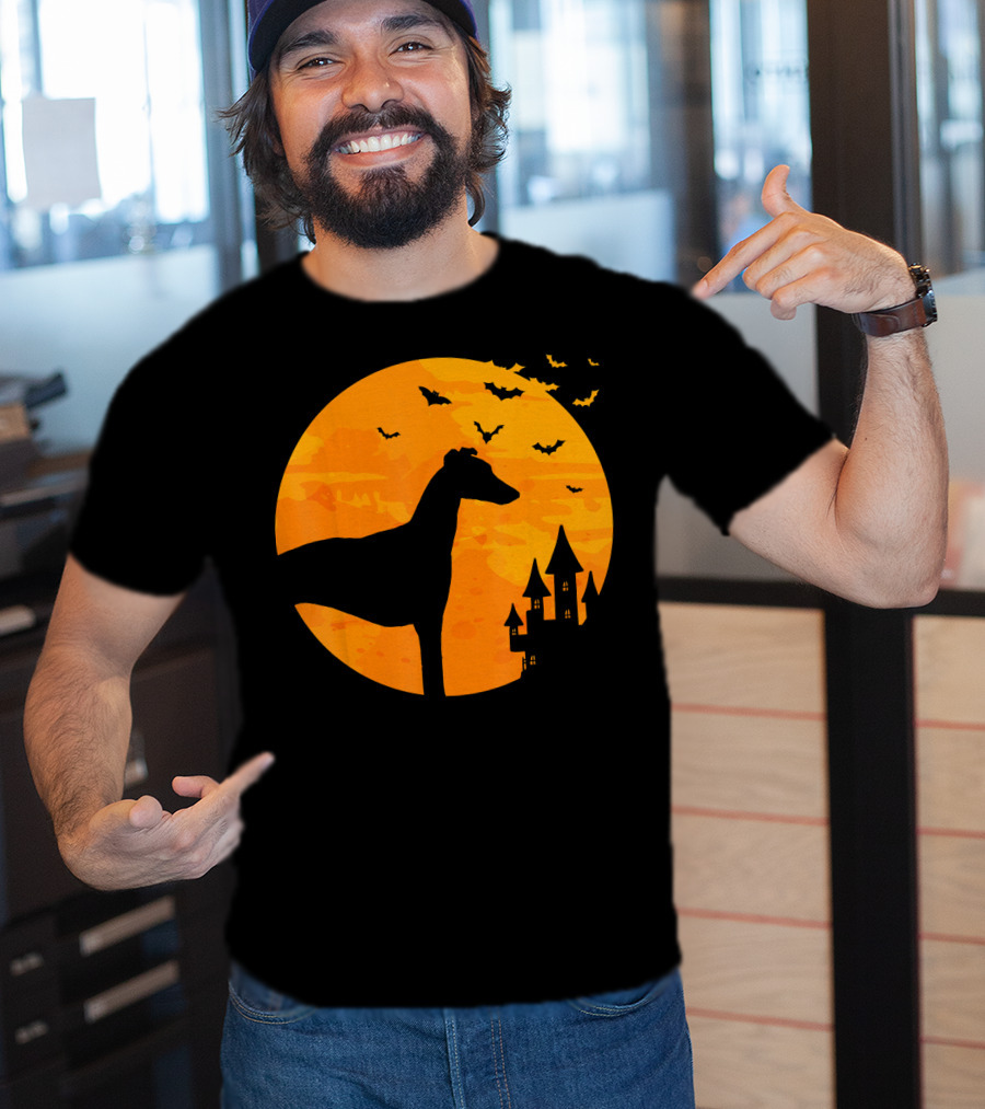 Whippet Scary Halloween Moon Castle Bats T-Shirt
