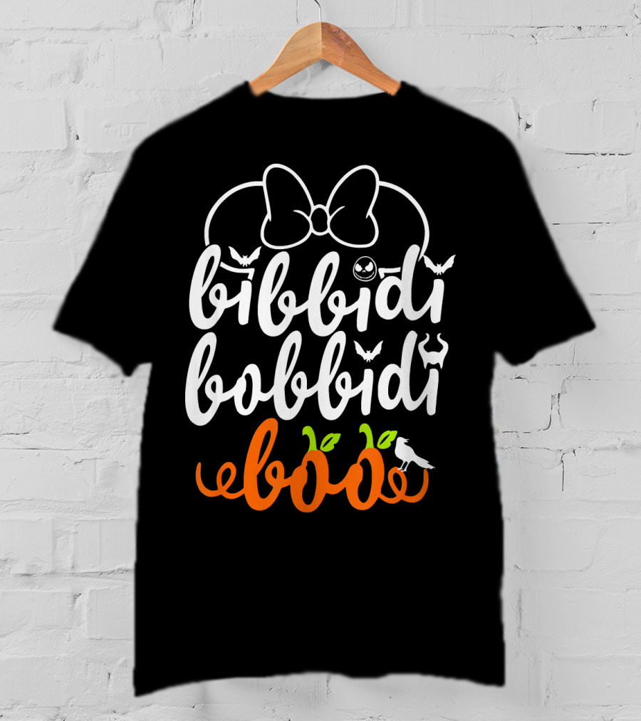 Bibbidi Bobbidi Boo Halloween Bats Jack-O'-Lantern Pumpkin Bow T-Shirt