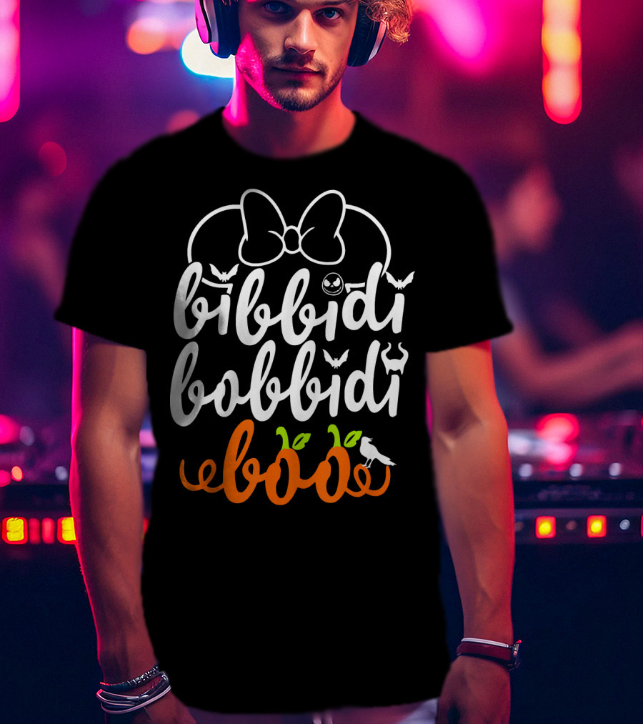 Bibbidi Bobbidi Boo Halloween Bats Jack-O'-Lantern Pumpkin Bow T-Shirt